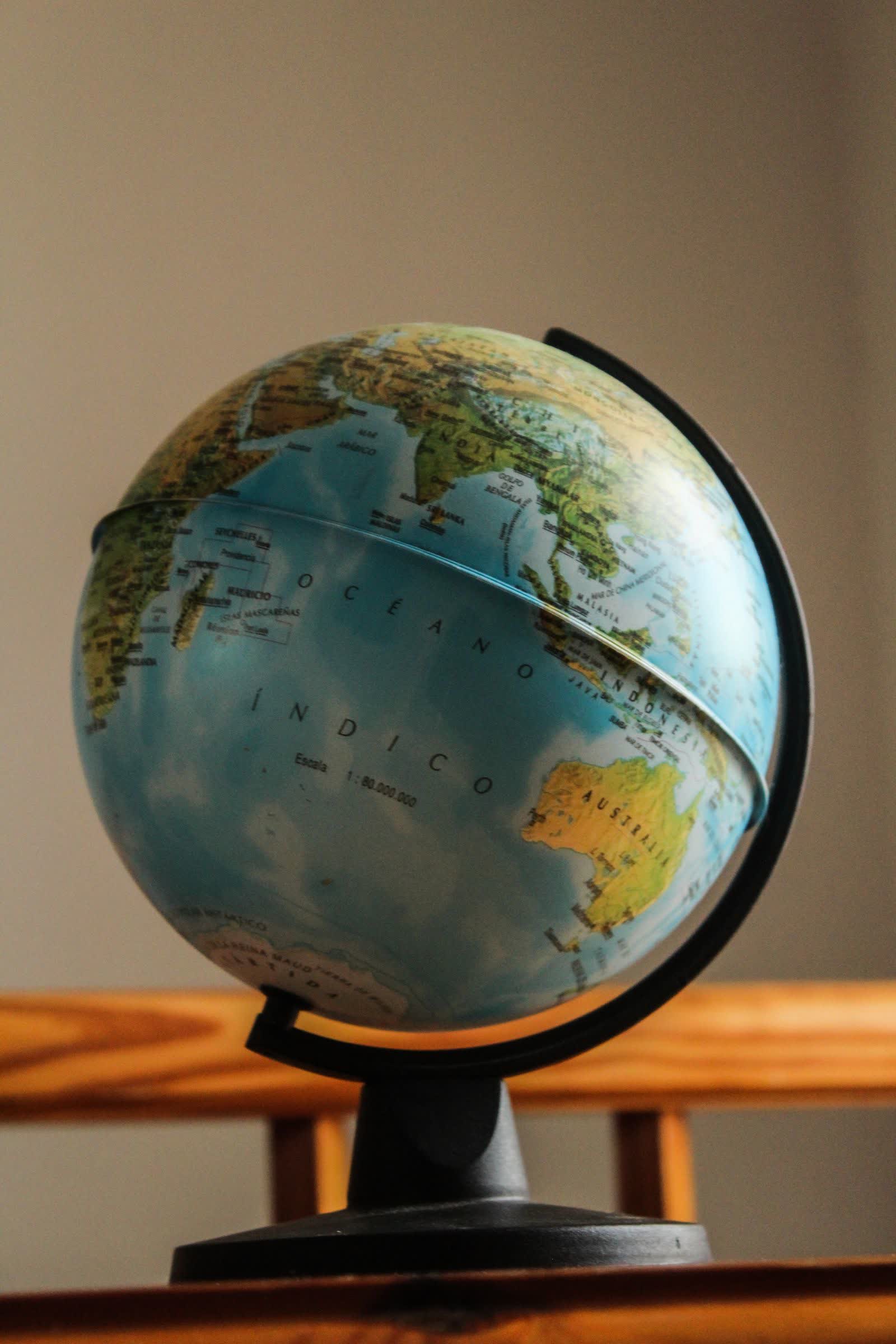 A classic world globe, evoking a global perspective and multicultural fluency